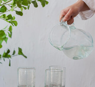 Hand blown glass ware hospitality Rooted in the heritage of traditional Middle Eastern glassmaking.