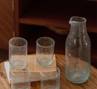 Hand blown glass ware hospitality Rooted in the heritage of traditional Middle Eastern glassmaking.