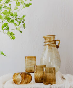 Hand blown glass ware hospitality Rooted in the heritage of traditional Middle Eastern glassmaking.