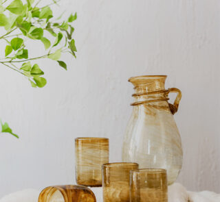 Hand blown glass ware hospitality Rooted in the heritage of traditional Middle Eastern glassmaking.