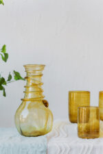 Hand blown glass ware hospitality Rooted in the heritage of traditional Middle Eastern glassmaking.