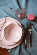 Version Love Dinnerware SET Elegance with quiet strength. A handcrafted stoneware dinnerware set with a delicate speckled glaze, made for warm and elegant tables.