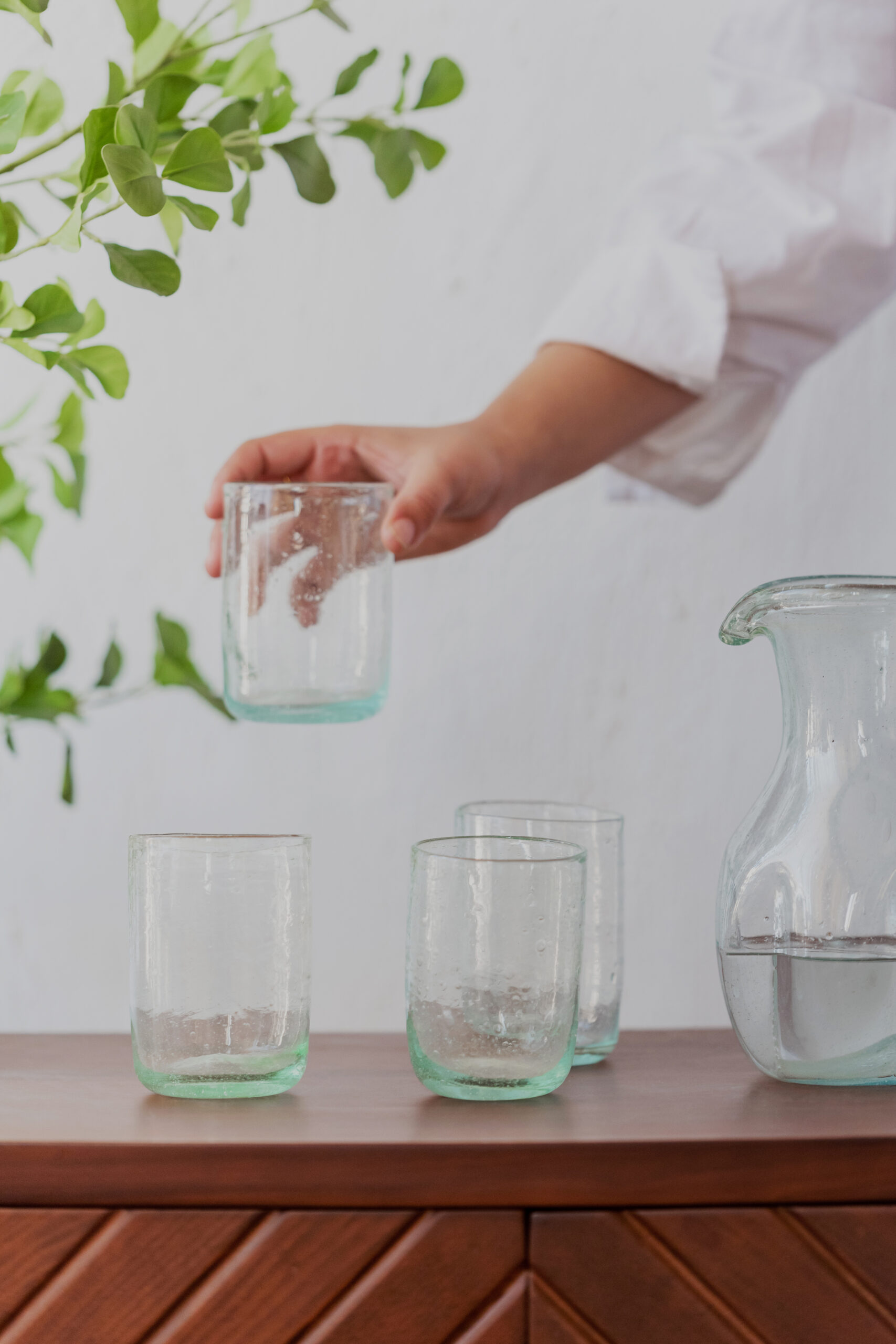 White Hospitality Pitcher's Hand blown glass ware hospitality Rooted in the heritage of traditional Middle Eastern glassmaking.