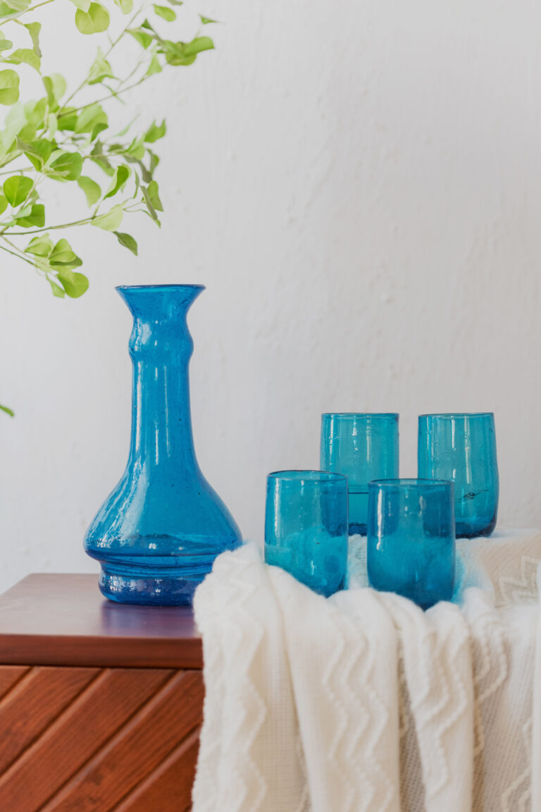 Hand blown glass ware hospitality Rooted in the heritage of traditional Middle Eastern glassmaking.