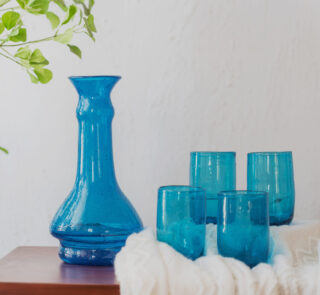 Hand blown glass ware hospitality Rooted in the heritage of traditional Middle Eastern glassmaking.