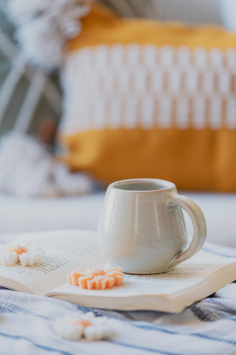 Glazed handmade ceramic mug in earthy tones