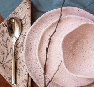 Version Love Dinnerware SET Elegance with quiet strength. A handcrafted stoneware dinnerware set with a delicate speckled glaze, made for warm and elegant tables.