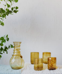 Hand blown glass ware hospitality Rooted in the heritage of traditional Middle Eastern glassmaking.