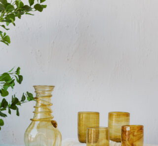 Hand blown glass ware hospitality Rooted in the heritage of traditional Middle Eastern glassmaking.